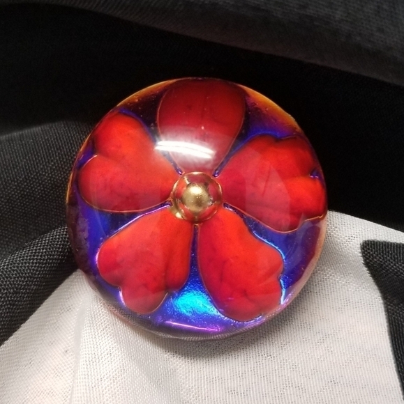 90s Barbara Bui Paris Flower Glass Dome Pin - Picture 6 of 8